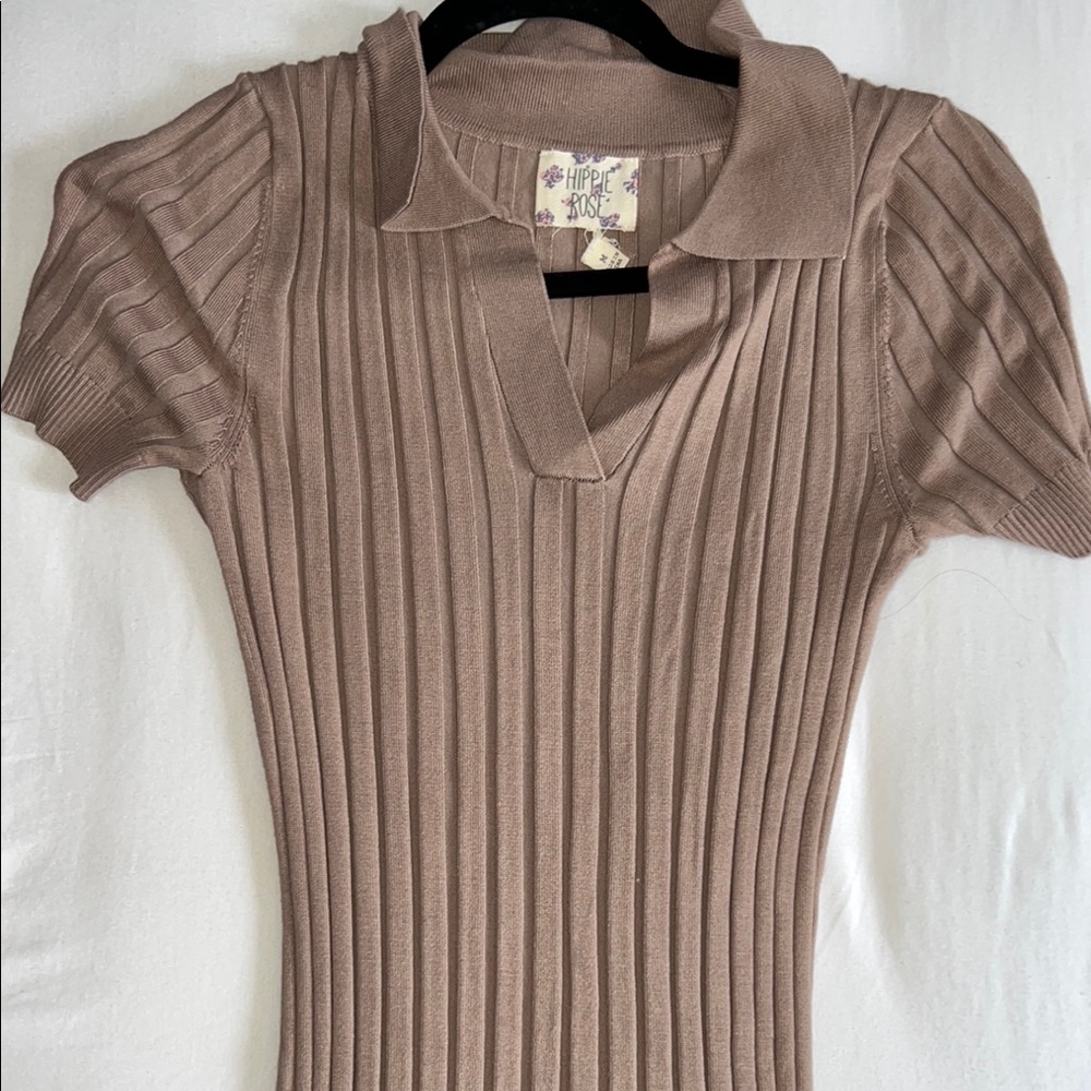 Women's Ribbed Beige Dress